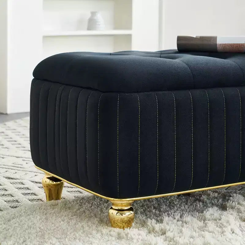 Storage Ottoman, Upholstered Velvet Fabric Storage Ottoman with Safety Hinge, Ottoman Bench for Living Room and Bedroom