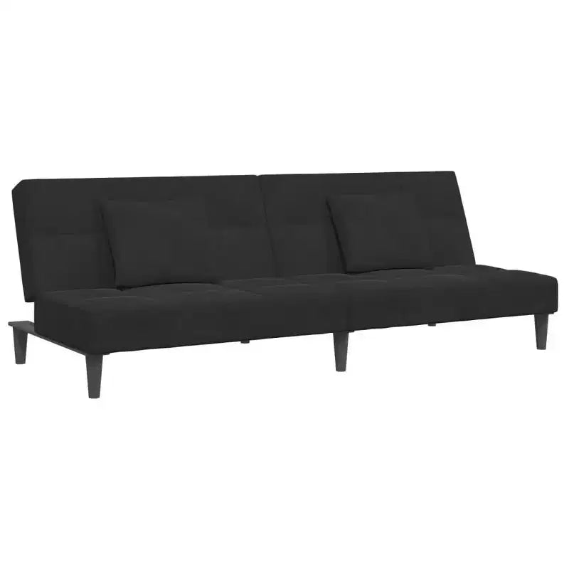 2-Seater Sofa Bed with Footstool Black Velvet - Convertible Sleeper Couch for Living Room/Office