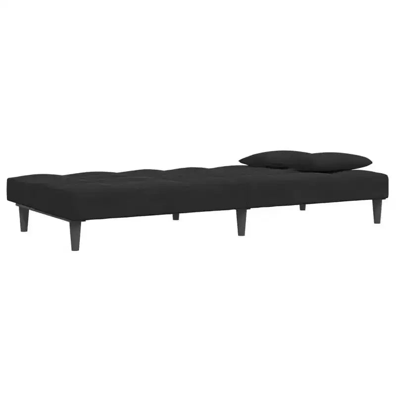 2-Seater Sofa Bed with Footstool Black Velvet - Convertible Sleeper Couch for Living Room/Office