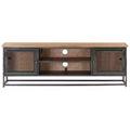 vidaXL Industrial-Style Solid Acacia Wood TV Stand with Steel Legs - Entertainment Cabinet with Glass Doors and Ample Storage Space - Gray