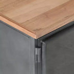 Mobile TV in legno massello di acacia stile industriale con gambe in acciaio - Mobile porta TV con ante in vetro e ampio spazio di archiviazione - Grigio