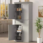 Dispensa a Colonna, 70 Armadietti Dispensa Alti da Cucina con 2 Ante e 3 Ripiani Regolabili, Credenza Autoportante, Armadio Moderno per il Bagno