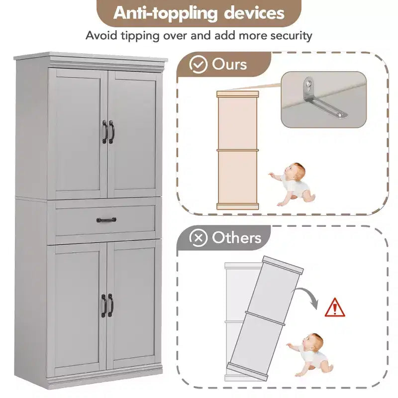 Pantry Cabinet,70 Tall Kitchen Pantry Cabinets with 2 Doors and 3 Adjustable Shelves, Freestanding Cupboard, Modern Storage Cabinet for Bathroom