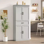 Dispensa a Colonna, 70 Armadietti Dispensa Alti da Cucina con 2 Ante e 3 Ripiani Regolabili, Credenza Autoportante, Armadio Moderno per il Bagno