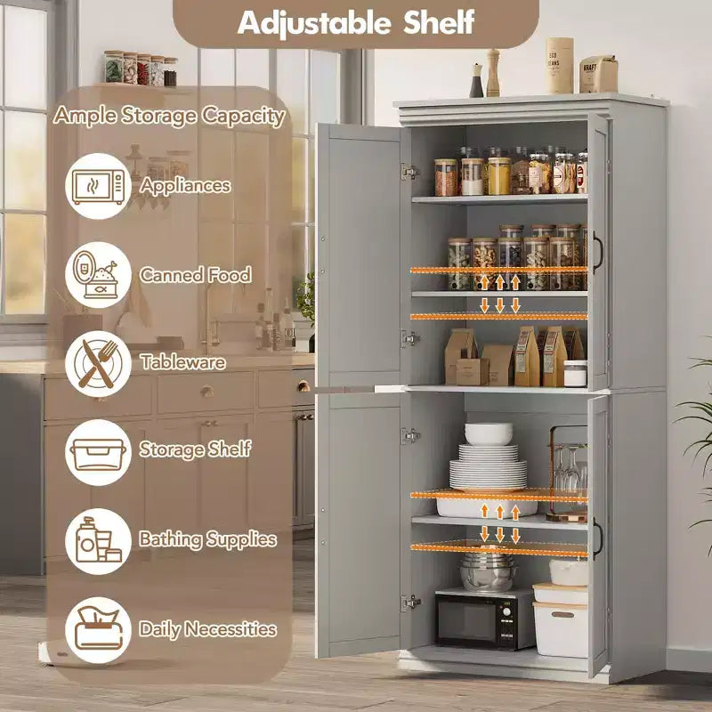 Pantry Cabinet,70 Tall Kitchen Pantry Cabinets with 2 Doors and 3 Adjustable Shelves, Freestanding Cupboard, Modern Storage Cabinet for Bathroom