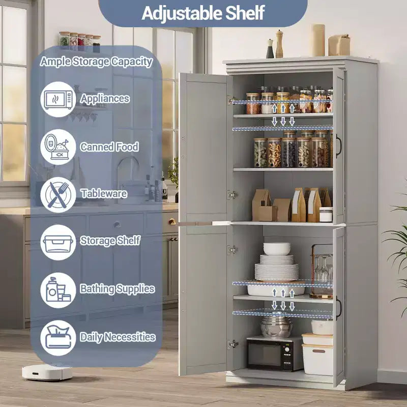 Pantry Cabinet,70 Tall Kitchen Pantry Cabinets with 2 Doors and 3 Adjustable Shelves, Freestanding Cupboard, Modern Storage Cabinet for Bathroom