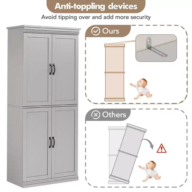 Pantry Cabinet,70 Tall Kitchen Pantry Cabinets with 2 Doors and 3 Adjustable Shelves, Freestanding Cupboard, Modern Storage Cabinet for Bathroom