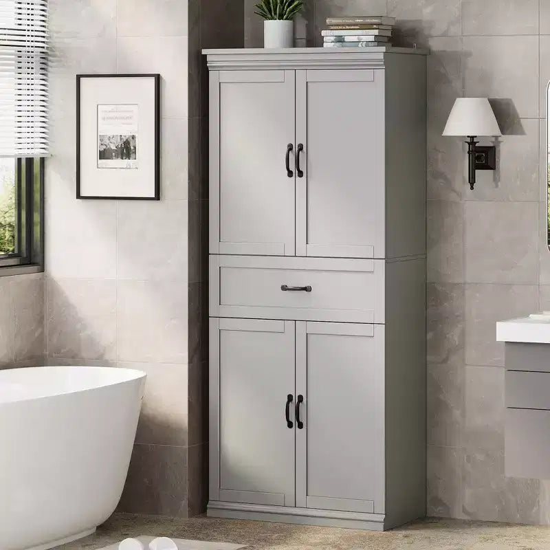 Dispensa a Colonna, 70 Armadietti Dispensa Alti da Cucina con 2 Ante e 3 Ripiani Regolabili, Credenza Autoportante, Armadio Moderno per il Bagno
