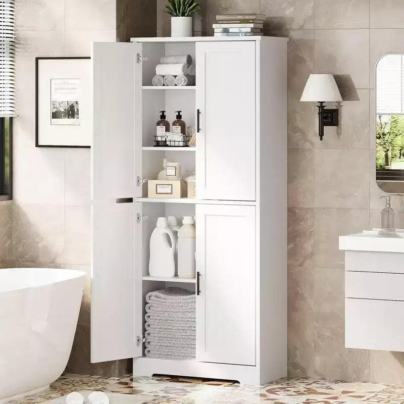 Dispensa a Colonna, 70 Armadietti Dispensa Alti da Cucina con 2 Ante e 3 Ripiani Regolabili, Credenza Autoportante, Armadio Moderno per il Bagno