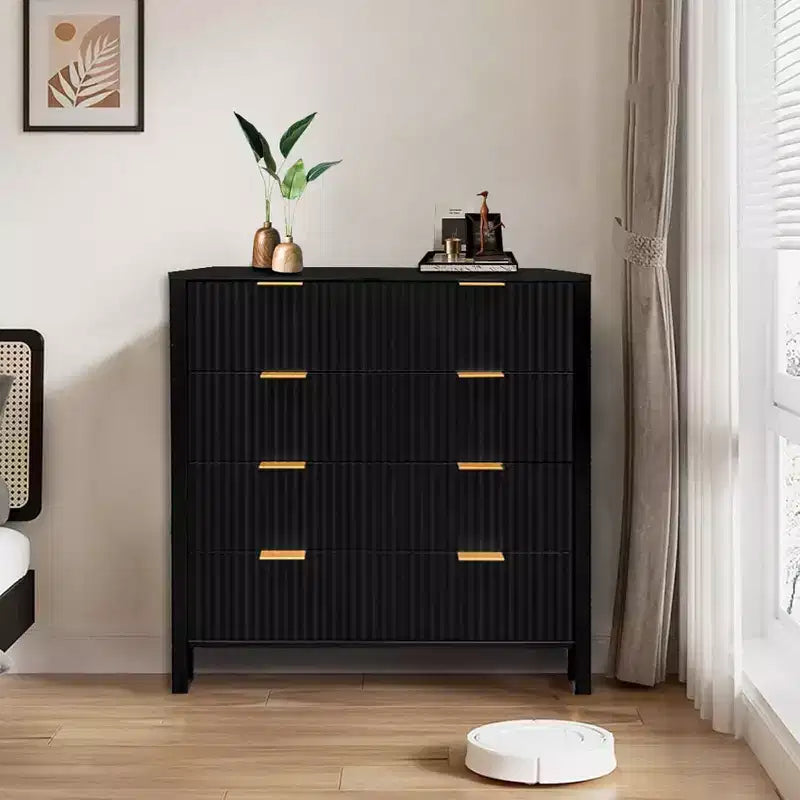 Acekool 4 Drawer Dresser, Fluted Bedroom Chest, Mid Century Modern Tall Organizer with Metal Handle, Storage for Bedroom, Living Room, Hallway