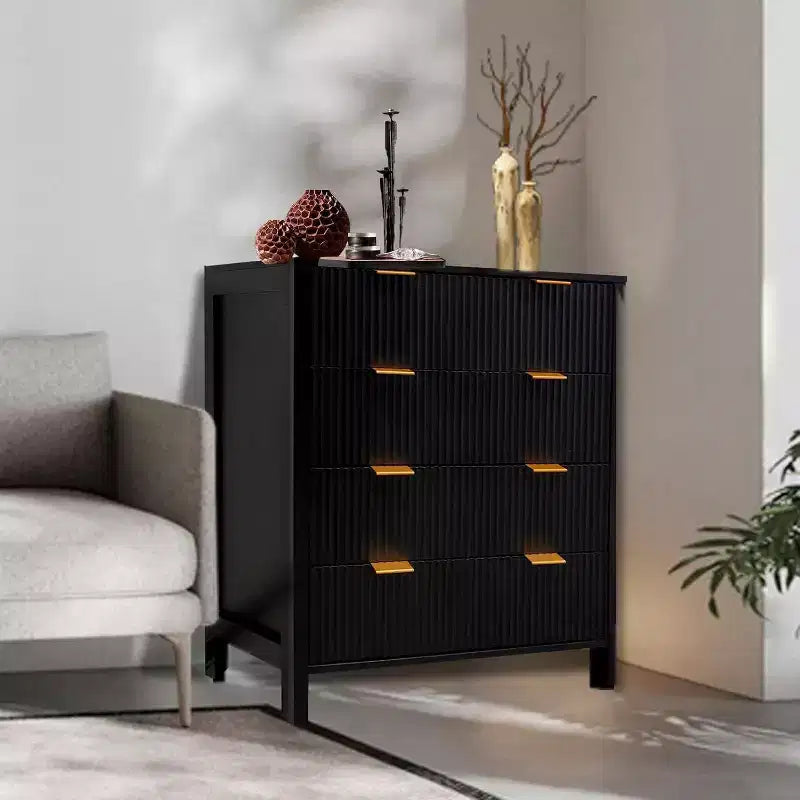 Cassettiera a 4 cassetti, Cassettiera scanalata per camera da letto, Comò alto moderno di metà secolo con maniglia in metallo, Mobile contenitore per camera da letto, soggiorno, corridoio