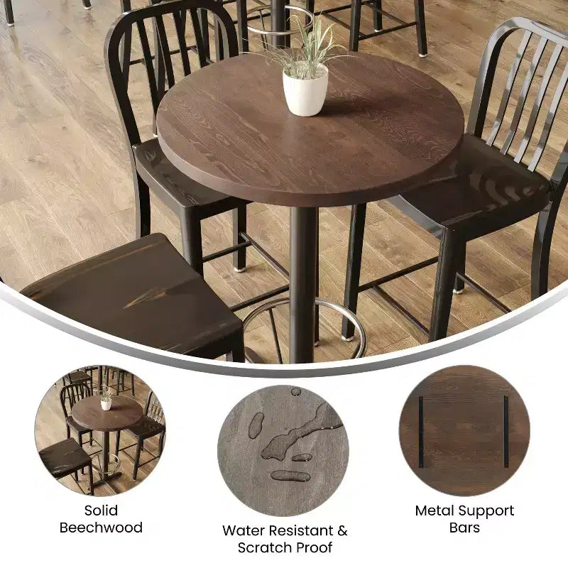 Flash Furniture Bennett Solid Wood Indoor 1.5 Inch Thick Round Tabletop