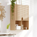 Modern Bathroom Wall Cabinet, Fluted Wooden Medicine Cabinet with Adjustable Shelves, Space Saver Over Toilet Storage, Floating Storage Cabinet