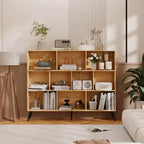 Libreria a 10 Cubi in Legno, Scaffale Aperto a 3 Ripiani Autoportante con 5 Gambe in Ferro, Organizzatore Portaoggetti Aperto, Mobile Espositore da Terra