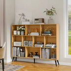 Libreria a 10 Cubi in Legno, Scaffale Aperto a 3 Ripiani Autoportante con 5 Gambe in Ferro, Organizzatore Portaoggetti Aperto, Mobile Espositore da Terra