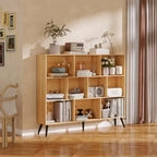 Libreria a 10 Cubi in Legno, Scaffale Aperto a 3 Ripiani Autoportante con 5 Gambe in Ferro, Organizzatore Portaoggetti Aperto, Mobile Espositore da Terra