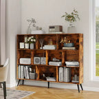 Libreria a 10 Cubi in Legno, Scaffale Aperto a 3 Ripiani Autoportante con 5 Gambe in Ferro, Organizzatore Portaoggetti Aperto, Mobile Espositore da Terra