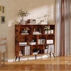 Libreria a 10 Cubi in Legno, Scaffale Aperto a 3 Ripiani Autoportante con 5 Gambe in Ferro, Organizzatore Portaoggetti Aperto, Mobile Espositore da Terra
