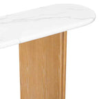 Consolle stretta con piano ovale in finto marmo Tavolino da divano rustico con gambe curve per soggiorno Bianco naturale