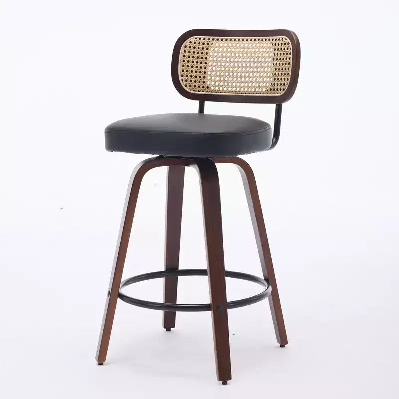Set of 2 Counter Height Bar Stools - 26 Rattan Counter Height Stools With Cane Back and Upholstered Seat