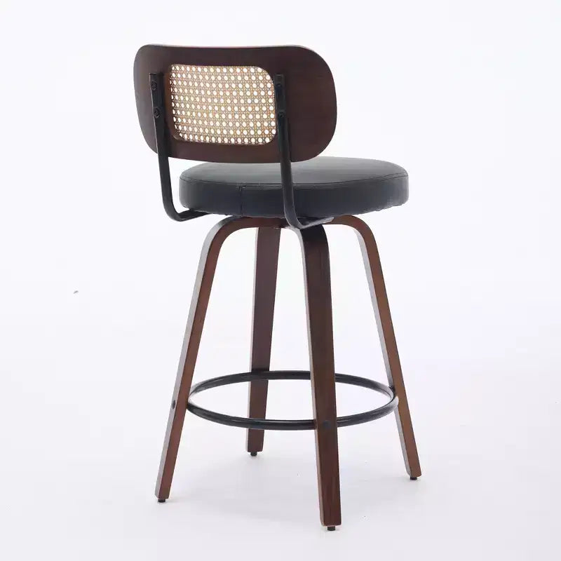 Set of 2 Counter Height Bar Stools - 26 Rattan Counter Height Stools With Cane Back and Upholstered Seat