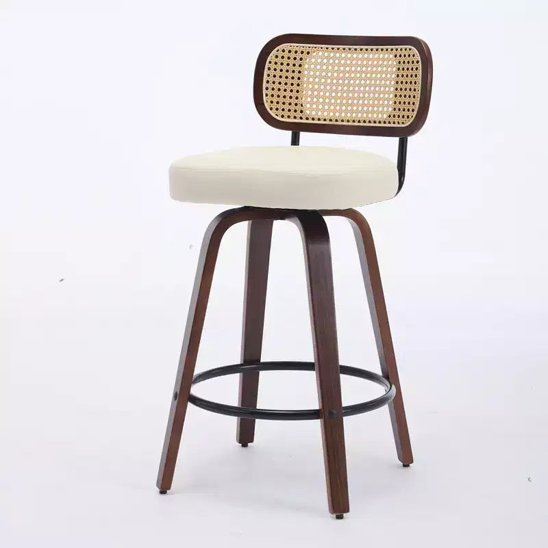 Set of 2 Counter Height Bar Stools - 26 Rattan Counter Height Stools With Cane Back and Upholstered Seat