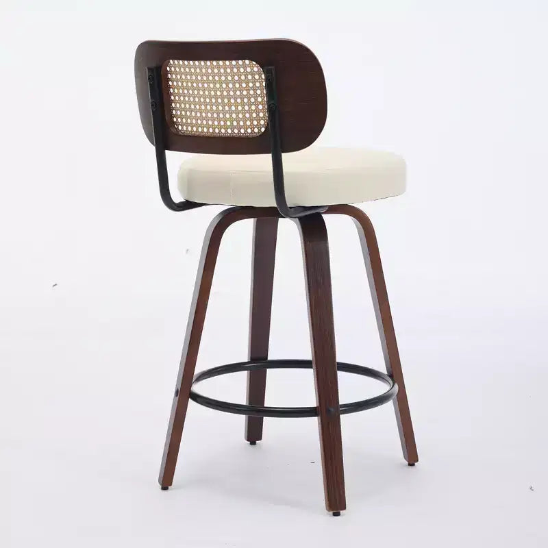 Set of 2 Counter Height Bar Stools - 26 Rattan Counter Height Stools With Cane Back and Upholstered Seat