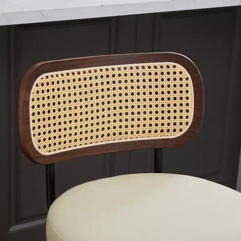Set of 2 Counter Height Bar Stools - 26 Rattan Counter Height Stools With Cane Back and Upholstered Seat
