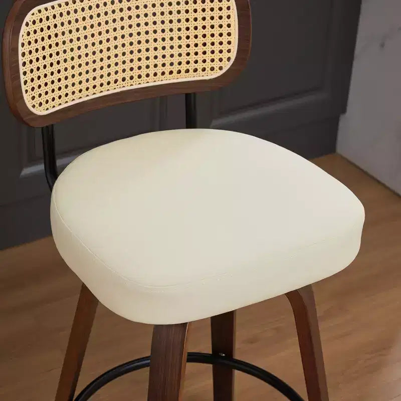 Set of 2 Counter Height Bar Stools - 26 Rattan Counter Height Stools With Cane Back and Upholstered Seat
