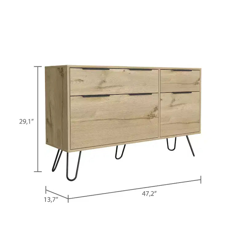 Cassettiera 3/4 cassetti, Contenitore compatto per vestiti, Robuste gambe in acciaio e superficie superiore durevole, per soggiorno/camera da letto/ufficio, Rovere chiaro