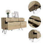 Cassettiera 3/4 cassetti, Contenitore compatto per vestiti, Robuste gambe in acciaio e superficie superiore durevole, per soggiorno/camera da letto/ufficio, Rovere chiaro