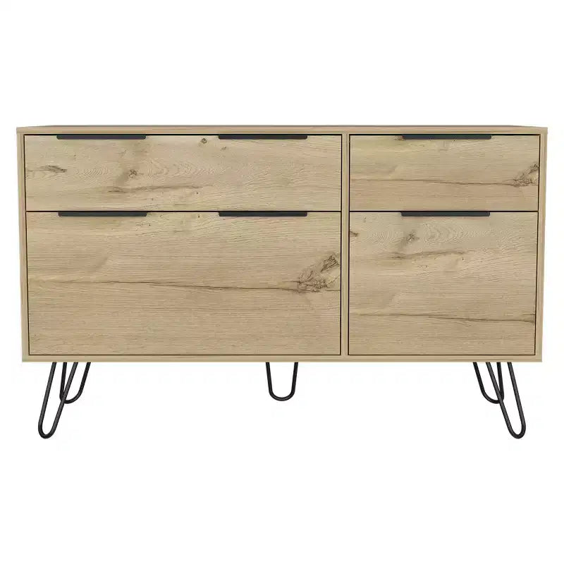 Cassettiera 3/4 cassetti, Contenitore compatto per vestiti, Robuste gambe in acciaio e superficie superiore durevole, per soggiorno/camera da letto/ufficio, Rovere chiaro