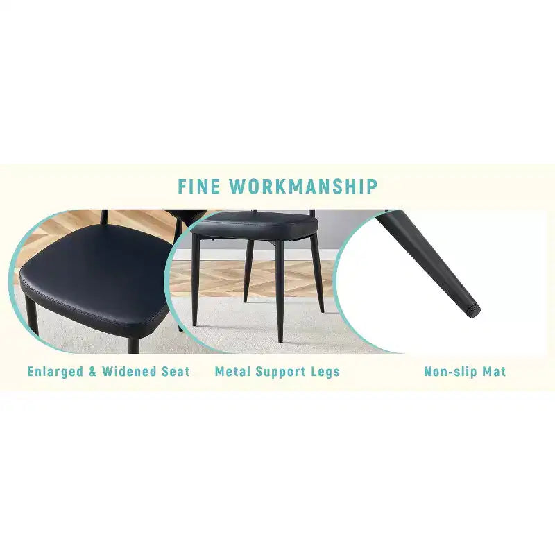 Set of 4 Black Minimalist Ergonomic Dining Chairs Curved Backrest Comfortable Seating