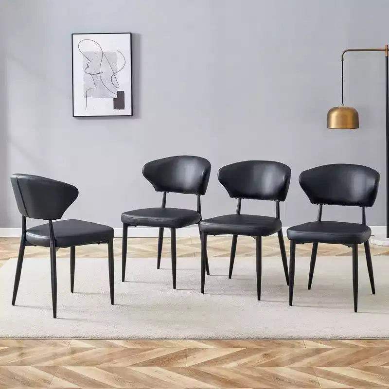 Set of 4 Black Minimalist Ergonomic Dining Chairs Curved Backrest Comfortable Seating