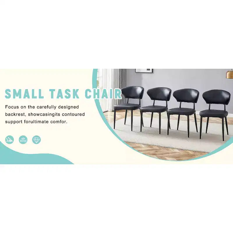 Set of 4 Black Minimalist Ergonomic Dining Chairs Curved Backrest Comfortable Seating