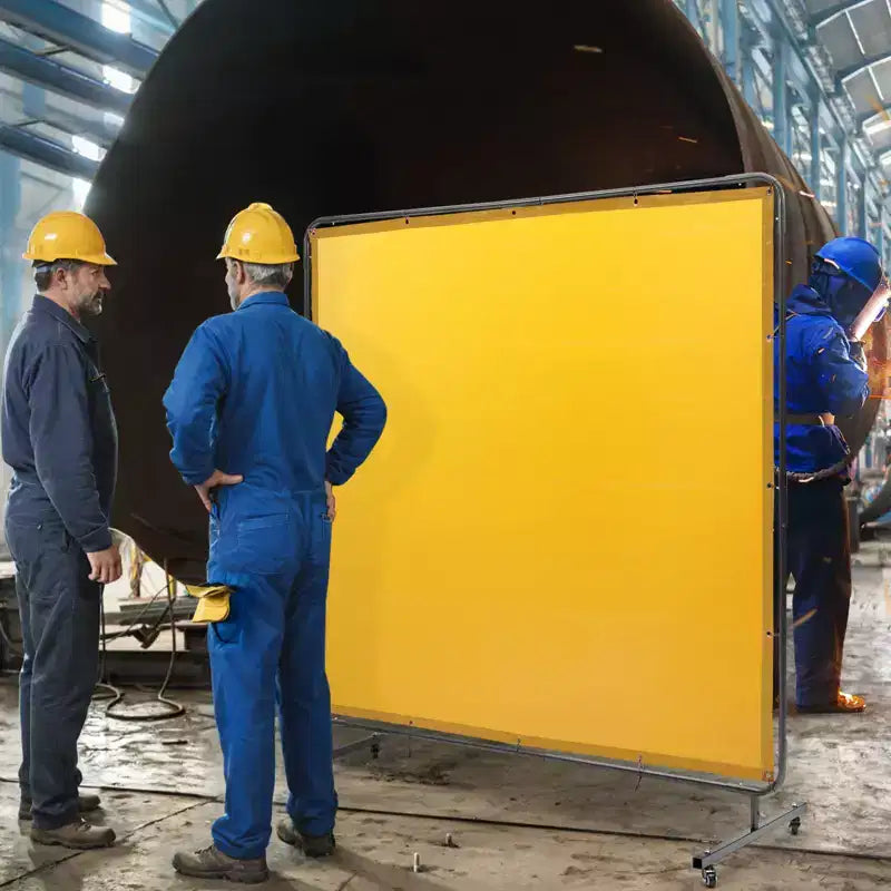 Welding Screen with Frame, 6' x 6' Welding Curtain Screen, Flame-Resistant Vinyl Welding Protection Screen on 4 Swivel Wheel, Yellow