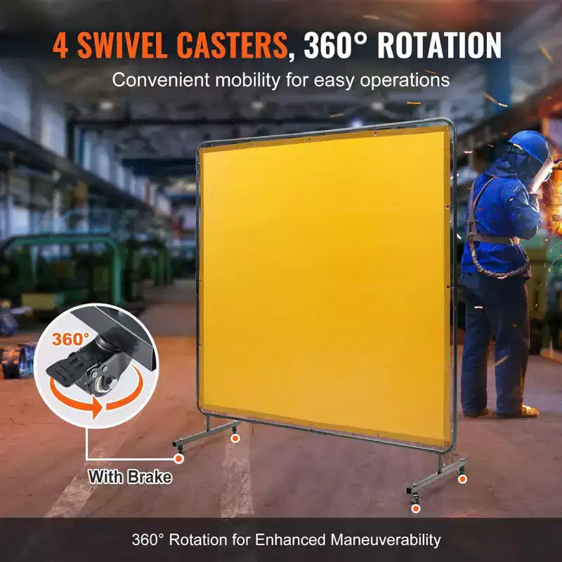 Welding Screen with Frame, 6' x 6' Welding Curtain Screen, Flame-Resistant Vinyl Welding Protection Screen on 4 Swivel Wheel, Yellow