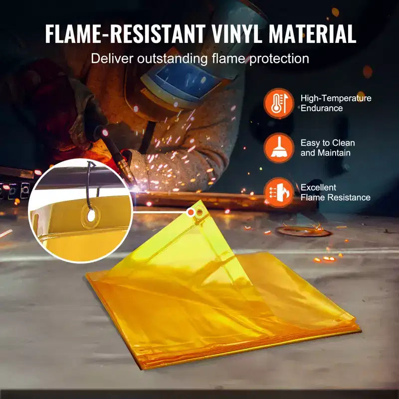 Welding Screen with Frame, 6' x 6' Welding Curtain Screen, Flame-Resistant Vinyl Welding Protection Screen on 4 Swivel Wheel, Yellow
