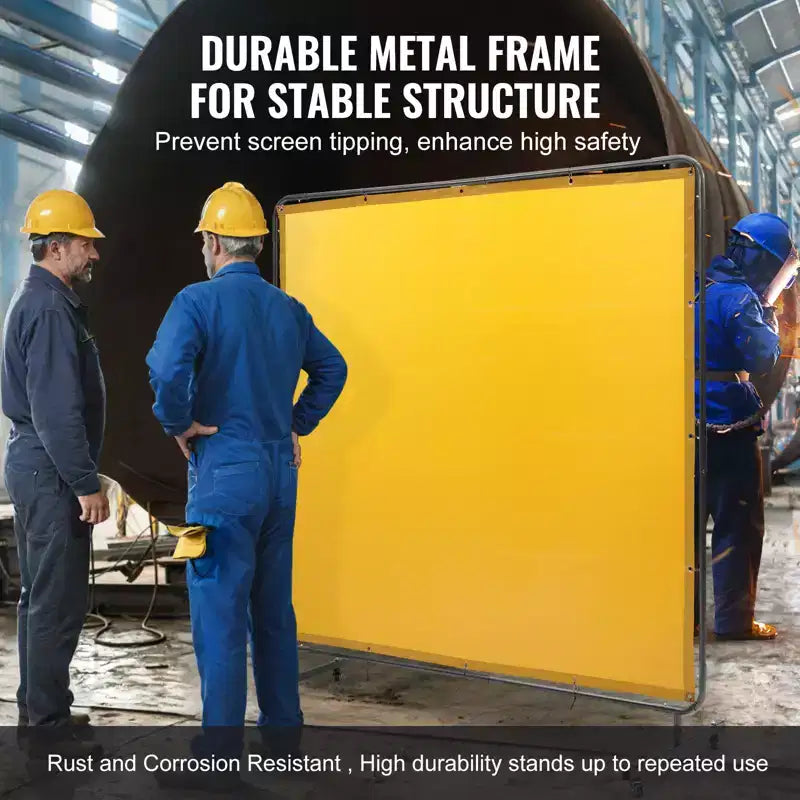 Welding Screen with Frame, 6' x 6' Welding Curtain Screen, Flame-Resistant Vinyl Welding Protection Screen on 4 Swivel Wheel, Yellow