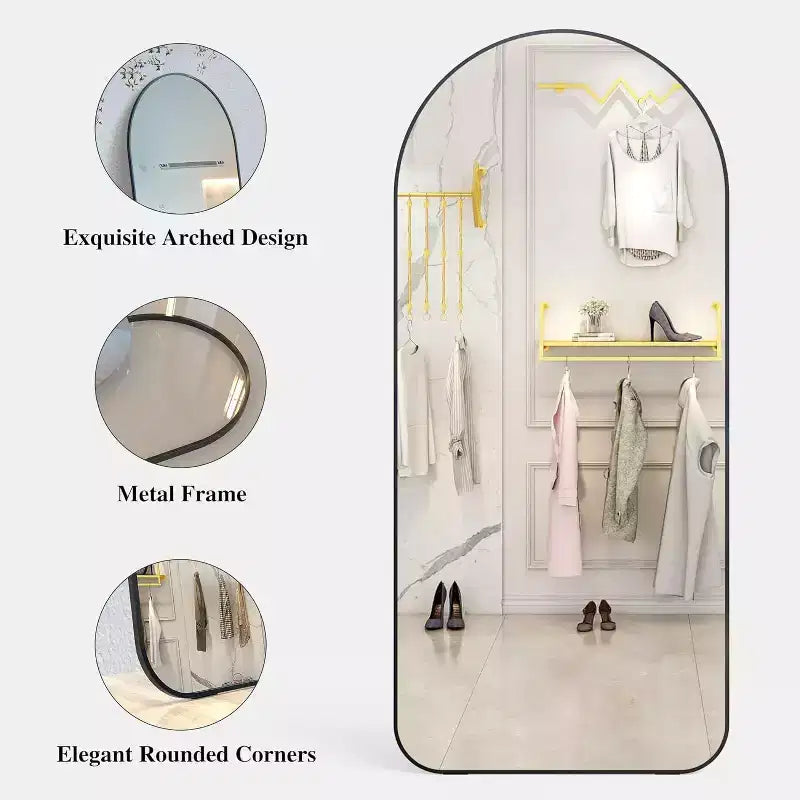 71x32 Arched Full Length Mirror, Black Aluminum Frame, Large Standing Mirror for Living Room, Bedroom, Entryway