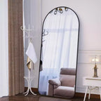 Specchio intero ad arco 71x32, cornice in alluminio nero, grande specchio da terra per soggiorno, camera da letto, ingresso