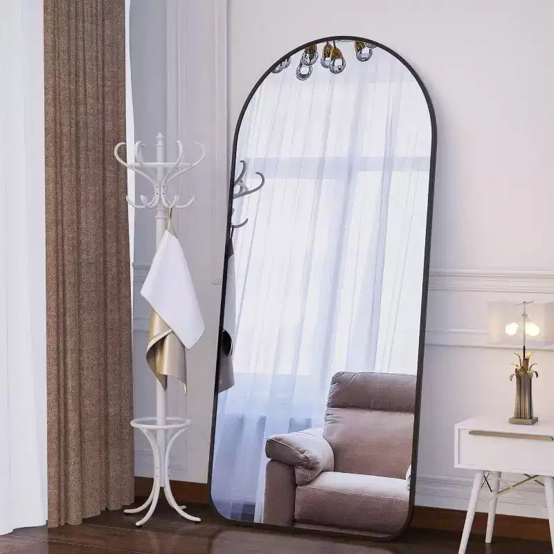 71x32 Arched Full Length Mirror, Black Aluminum Frame, Large Standing Mirror for Living Room, Bedroom, Entryway