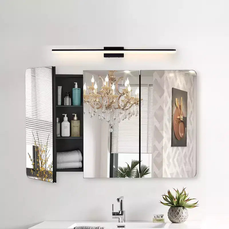 Pensile da bagno con specchio, 25,5 x 40 pollici, cornice in alluminio, ripiani regolabili su 4 livelli, nero