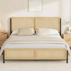 Acekool Rattan Bed Frame - Boho Full Size with Storage