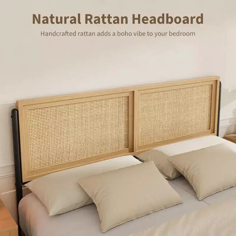 Rattan Bed Frame - Boho Full Size with Storage