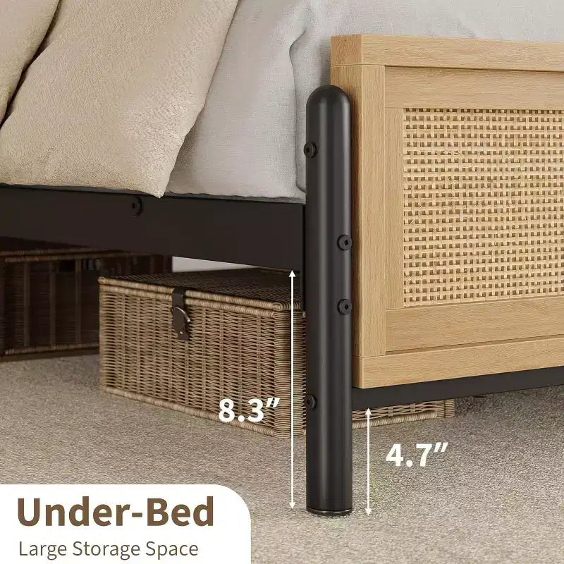 Rattan Bed Frame - Boho Full Size with Storage