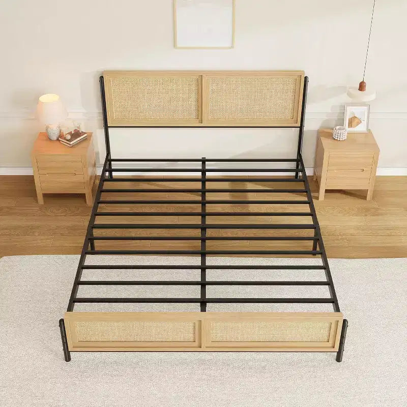Rattan Bed Frame - Boho Full Size with Storage