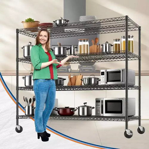Acekool 4-Tier Heavy Duty Wire Shelving Unit with Locking Wheels, Adjustable Shelves for Kitchen, Garage, Pantry, 2500 lbs Capacity