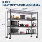 Scaffale a 4 ripiani in filo metallico resistente con ruote bloccabili, ripiani regolabili per cucina, garage, dispensa, capacità 1134 kg