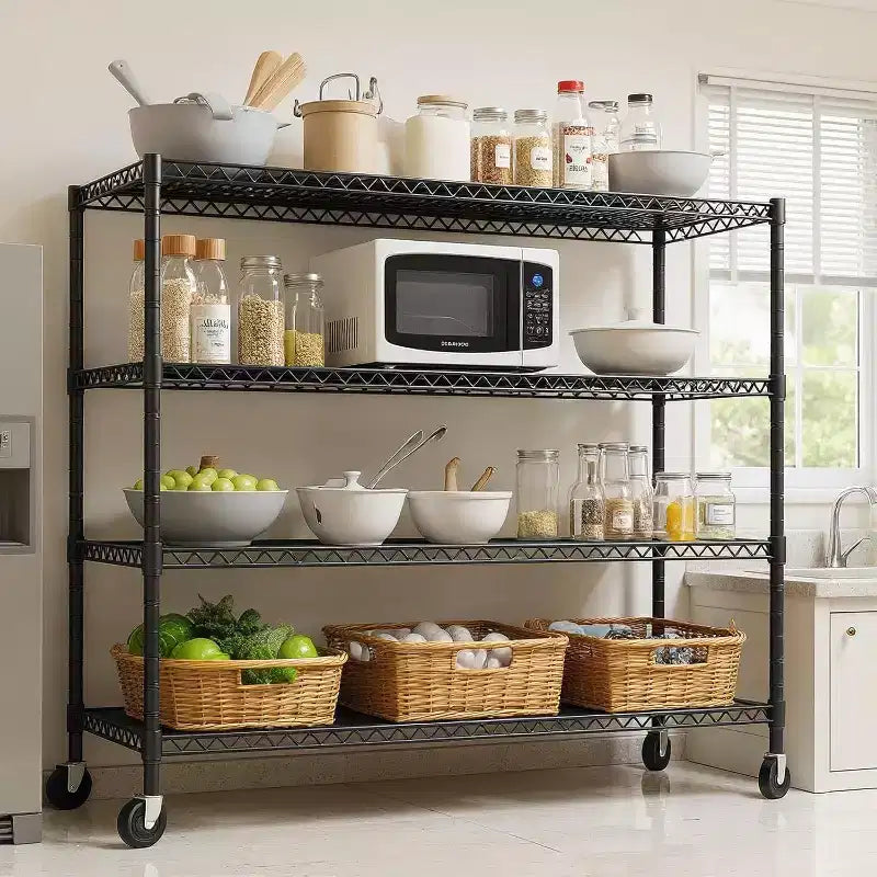 4-Tier Heavy Duty Wire Shelving Unit with Locking Wheels, Adjustable Shelves for Kitchen, Garage, Pantry, 2500 lbs Capacity